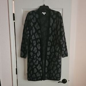Nine West Black Cardigan with Gray Leopard Print